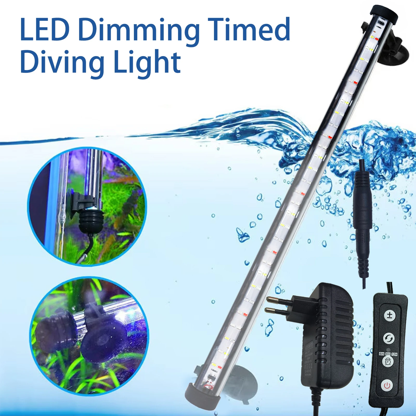 Plafoniera LED Per Acquario 8W - 35 LED Bianchi + 5 Blu, Luce Bianca - Staffe Regolabili Per Vasche 30-40 Cm - Impermeabile, Spina Europea