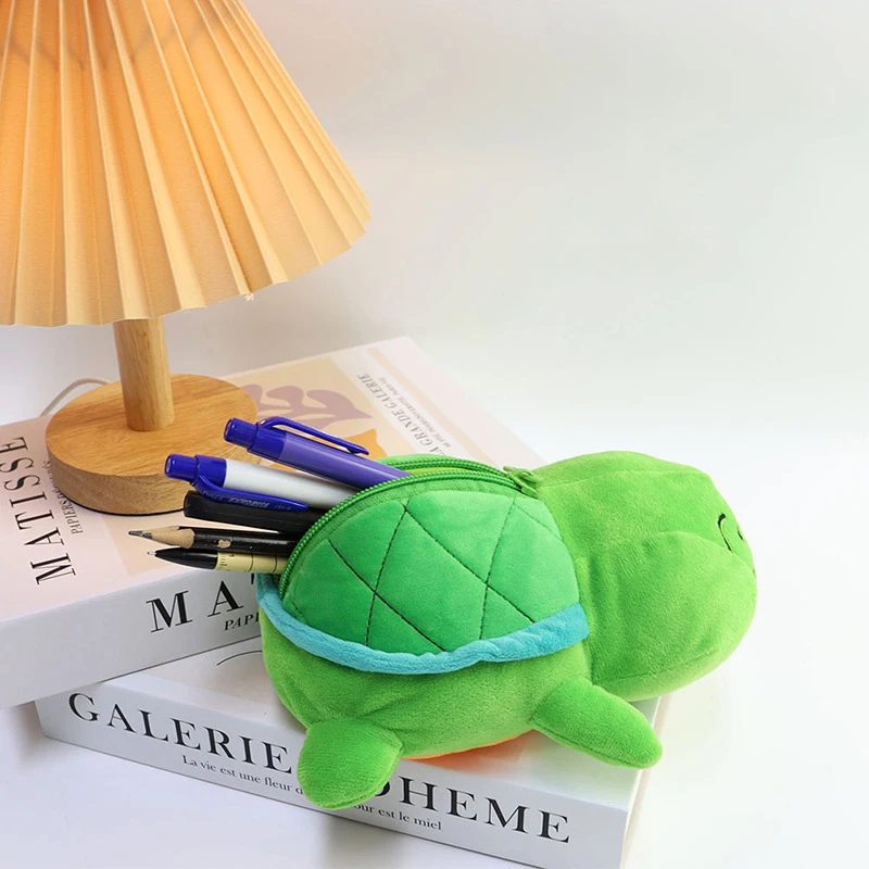 재미있는 거북이 봉제 펜 가방, 귀여운 인형 학생 문구 가방, 대용량 연필 가방 정리함