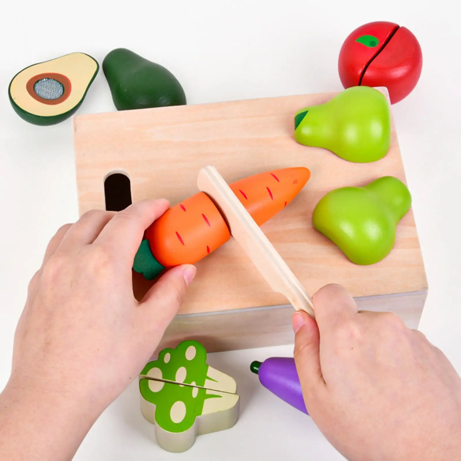 

Cutting Pretend Toy Food Play Kitchen Toys Montessori Toys Motor Skills Wooden Fruits Vegetables for Boy Girl Children Gift