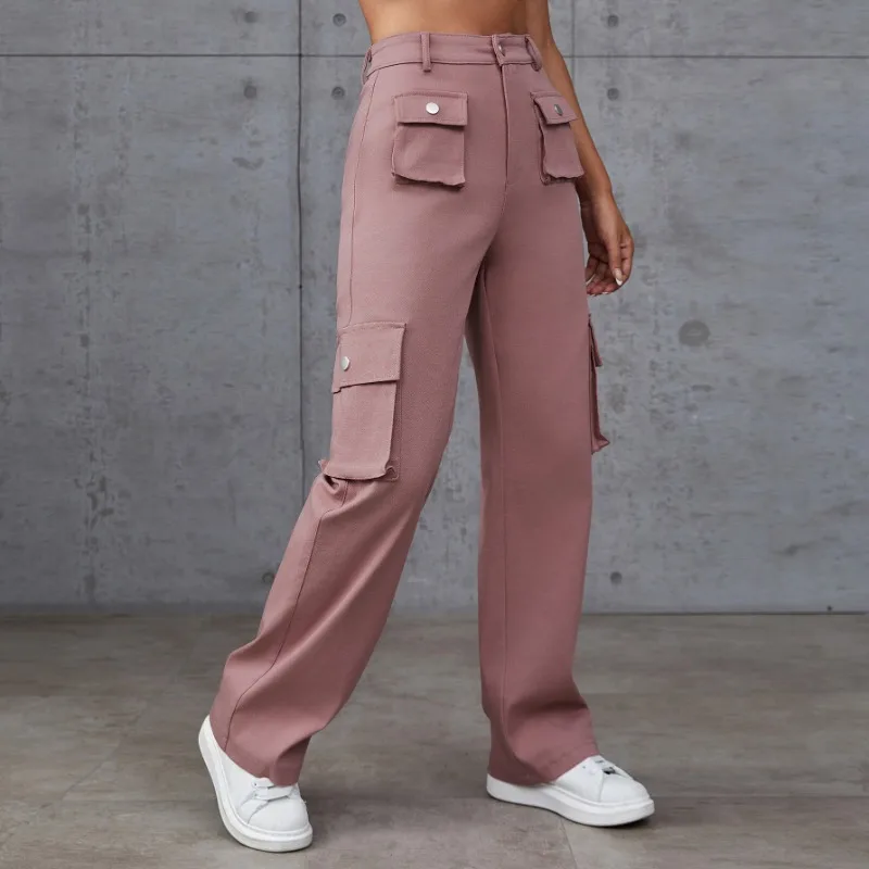 Spring/Summer New Fashion Straight Tube Loose High Waist Multi Pocket Women's Casual Pants