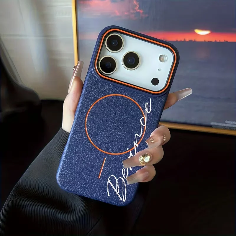 Personalized Customized Name Thin Circle Magnetic Lychee Patterned Fashion TPU thumbnail 4
