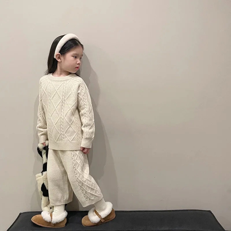 Girls Autumn Knit Sweater and Wide Leg Pants Set