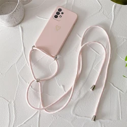 Stylish Crossbody Lanyard Silicone Phone Case with Love Heart Design for A73 (4G 5G) (ZBMSAX-Pink)
