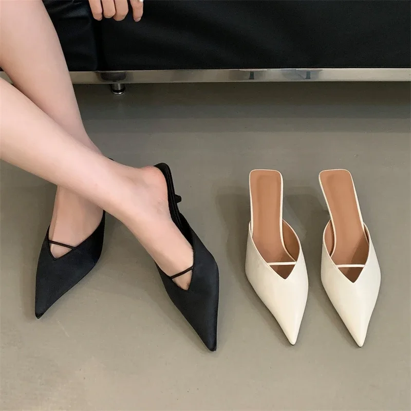 Eilyken Spring Elegant Pointed Toe Slippers Women Thin Low Heels - Main Image