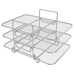 Stackable Stainless Steel Air Fryer Rack - 3-Layer Grilling and Steaming Tool (Rectangular B)