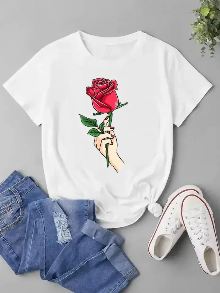 

Fashion O-neck T Shirt Leopard Love Cute 90s Sweet Graphic T-shirts Print Short Sleeve Clothing Tee Top Women Clothes