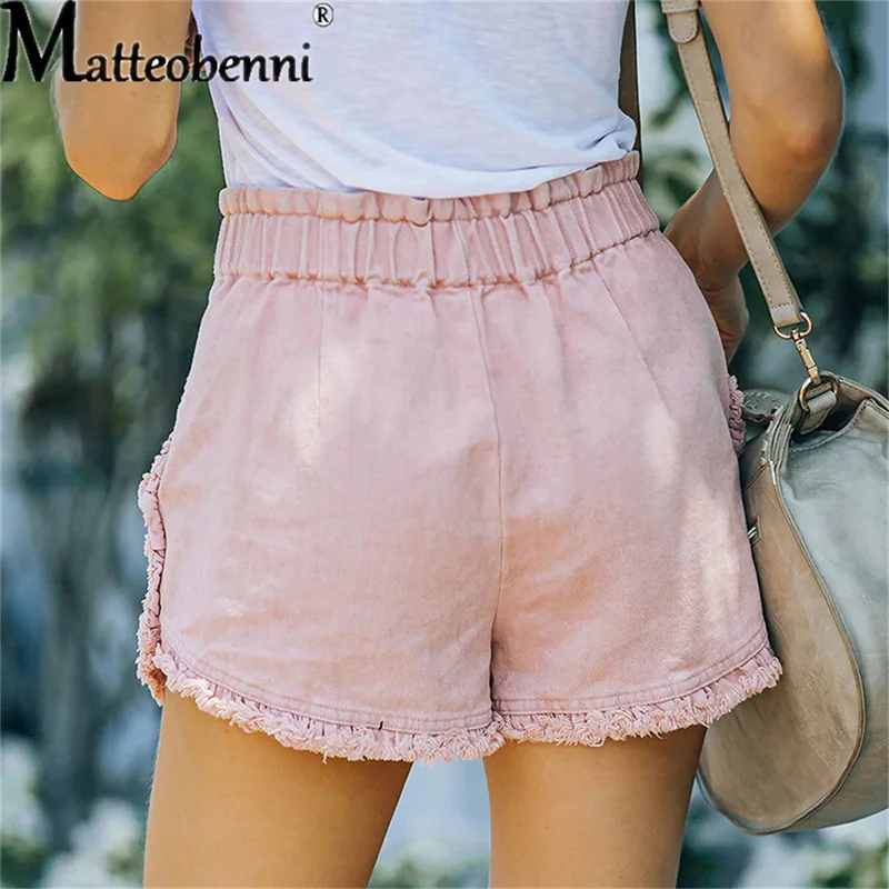 Women Fashion Ripped High Waisted Ruffles Denim Shorts Vintage Hole Summer Casual Pocket Short Jeans Ladies Hotpants Shorts 2022