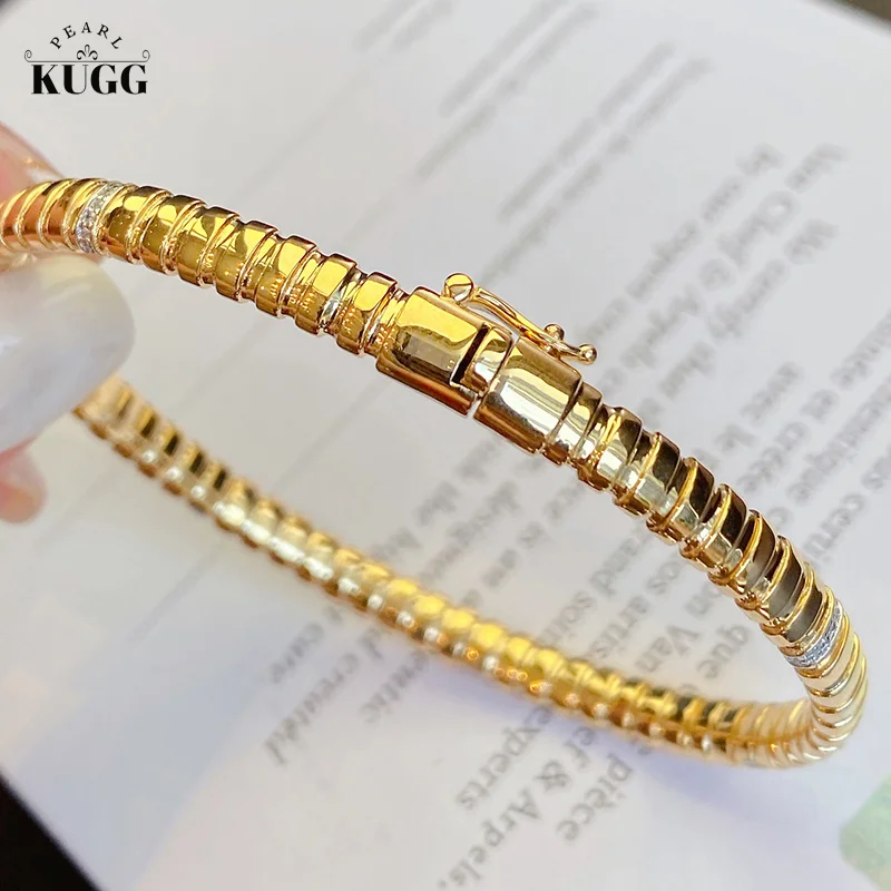 KUGG 18K Yellow Gold Bracelet Real Natural Diamond Fashion INS Style Exquisite Bracelet for Women High Wedding Jewelry