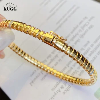 KUGG 18K Yellow Gold Bracelet Real Natural Diamond Fashion INS Style Exquisite Bracelet for Women High Wedding Jewelry
