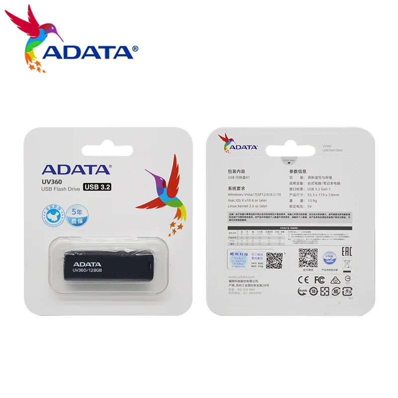 Adata Uv360 Usb 3.2 Flash Drive 256Gb 128Gb 64Gb 32Gb Usb Pendrive Black Memory Stick Pen Drive Per Pc Speed Memory Mini U Disk
