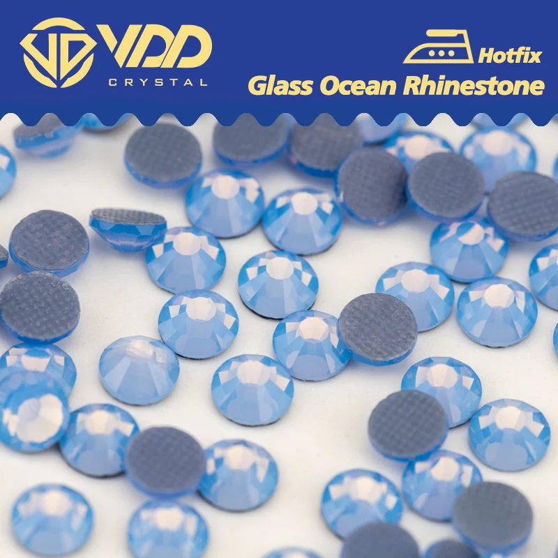VDD 045 Blaue Opal Hot-Fix Strass-Steine Hochwertige Glaskristalle Flache Strass-Steine