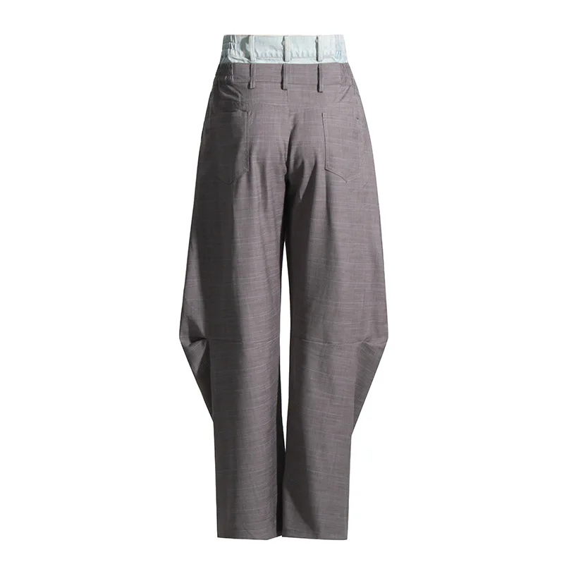 

In the summer of 2023, the new denim contrast stitching semi-elastic double waist trousers loose pleated casual feet pants.