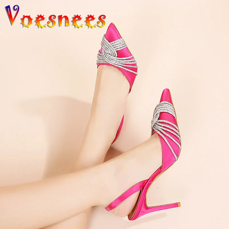 

Summer 2023 New Rhinestone High Heels High-quality Silk Party Stiletto Shoes Pointed Toe Fashion Dress Sandals Elegant Women's