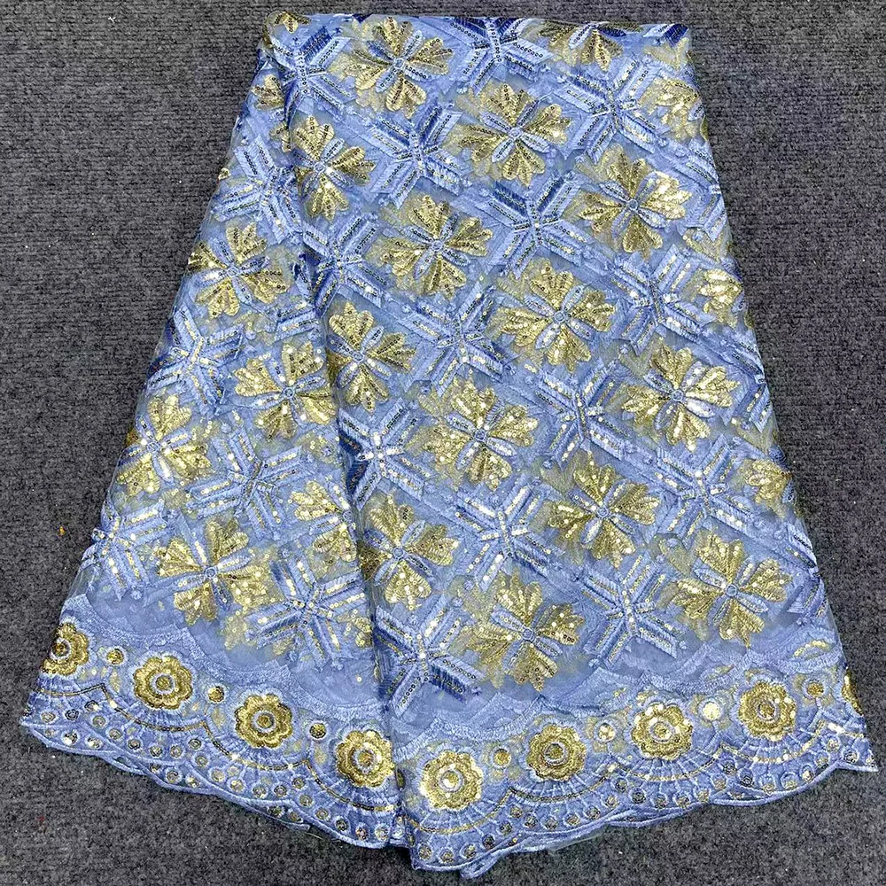 

African Tulle Lace Fabric 2023 Nigerian Sequin Embroidered Mesh Fabric French Net Lace Sequence For Party Dress 5 Yard
