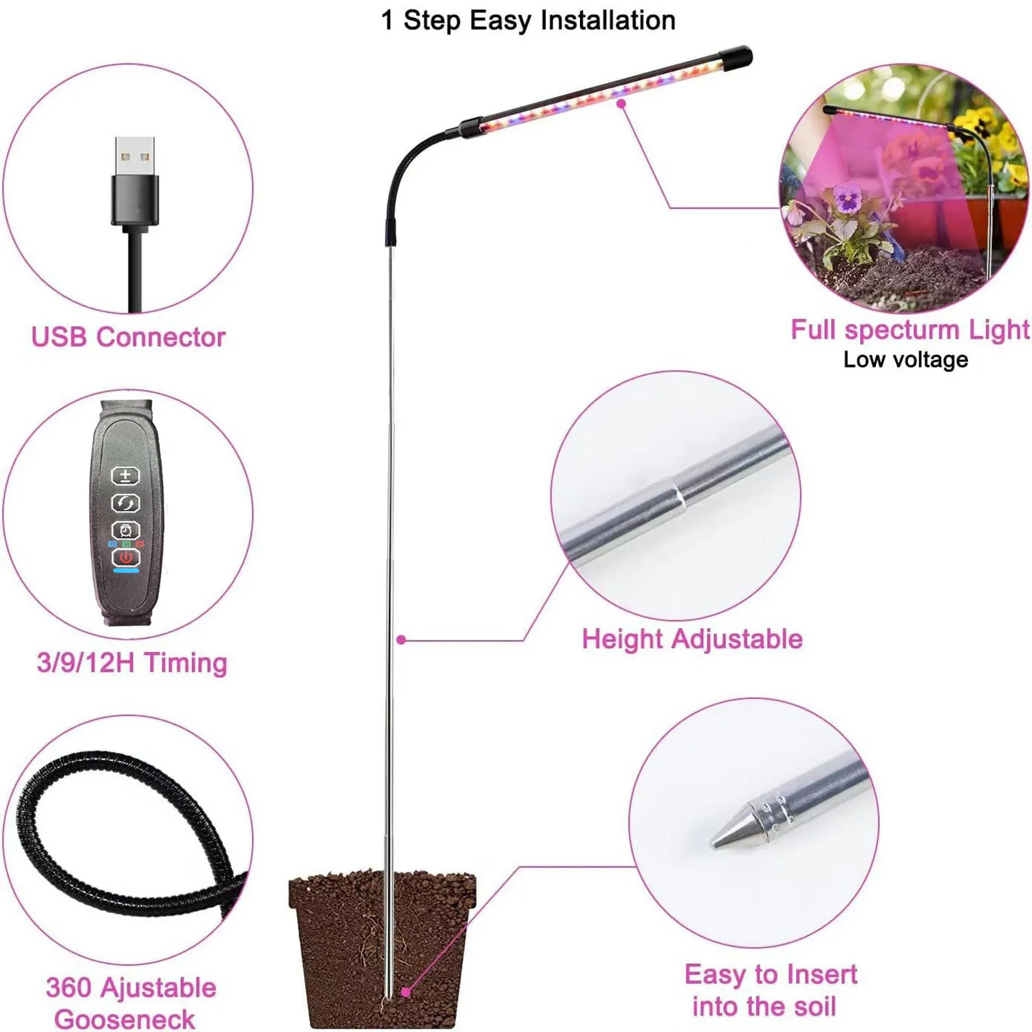 LED USB Grow Lamp Growth Light Full-Spectrum 5V Timed Dimming Switch Color Plug-in Telescopic Tube Red Blue Warm White 3 Color led grow lamp led plant light growing lamp bulb