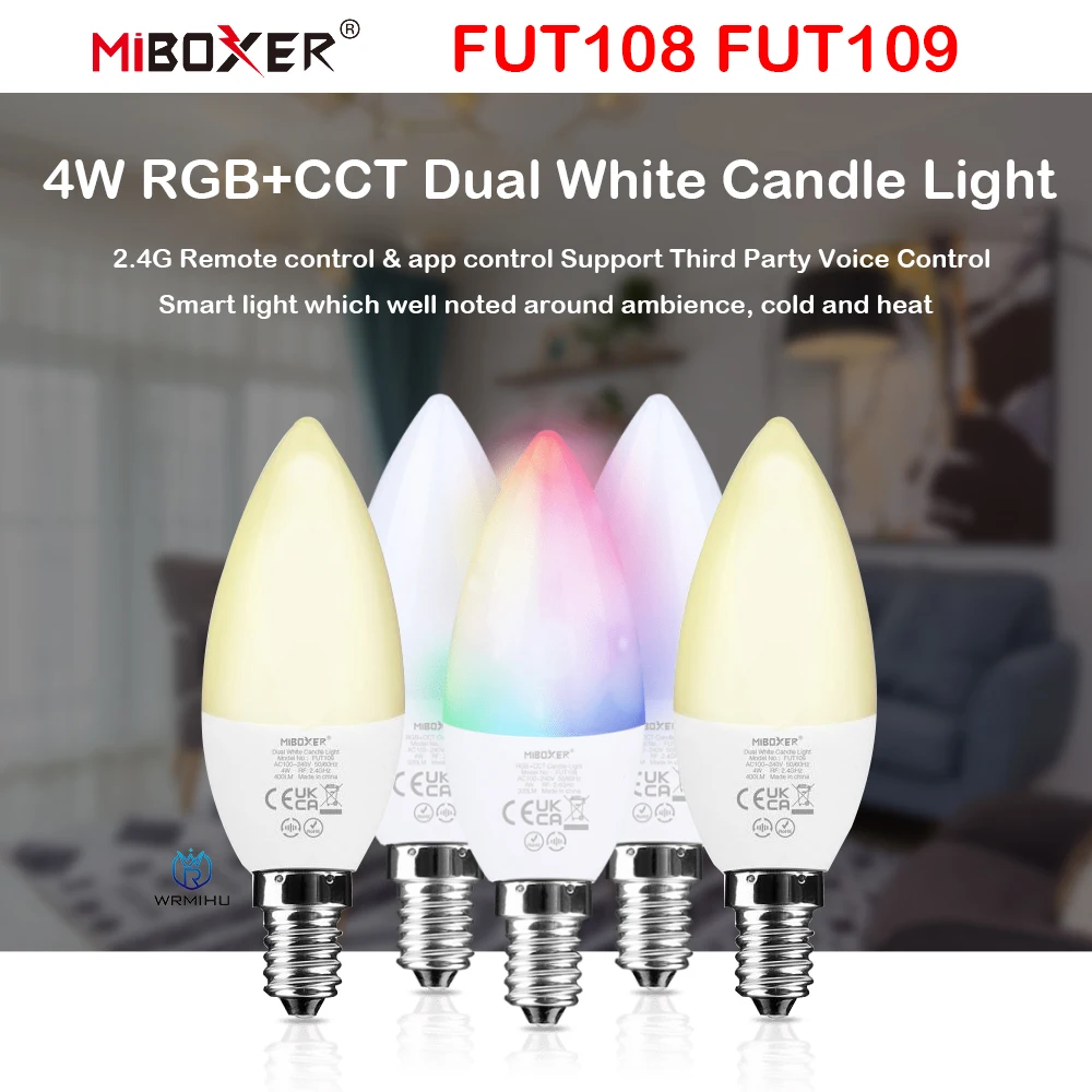 Miboxer FUT108 4 Вт двойная белая RGB + CCT Свеча светильник E14 лампочка для прожектора с поддержкой RF App Голосовое управление умная Регулируемая яркость