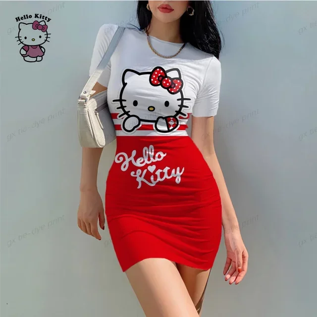 2024 Summer Hello Kitty Dress Women'S Tank Top Bodycon Mini Club Dress Dresses Casual Cosplay Elegant Sheath Slim Dress Hot Sale 2025