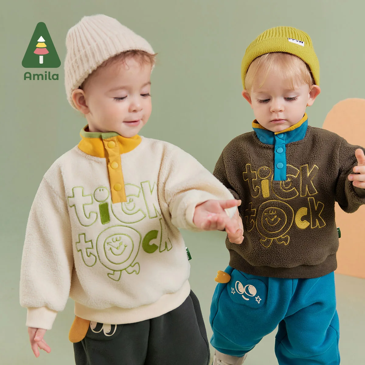 Amila Baby Boy Hoodie Winter New Multicolour Stand Collar Fleecing Soft Cosy Embroider Baby Clothing
