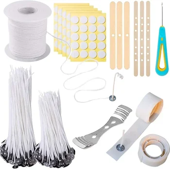 Candle Wicks Set 2.6-20cm Pre-Waxed Cotton Core Wicks with Base Stickers DIY Handmade Candle Making Tools Candles Accessories