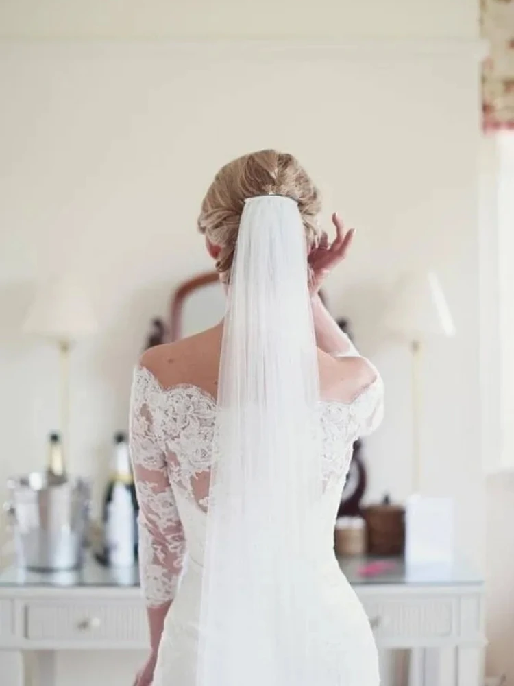 White ivory 2 layer Elegant Wedding Bridal Veils Party veil Wedding Accessories With Comb Raw Bridal simple Veu De Noiva bridal veil