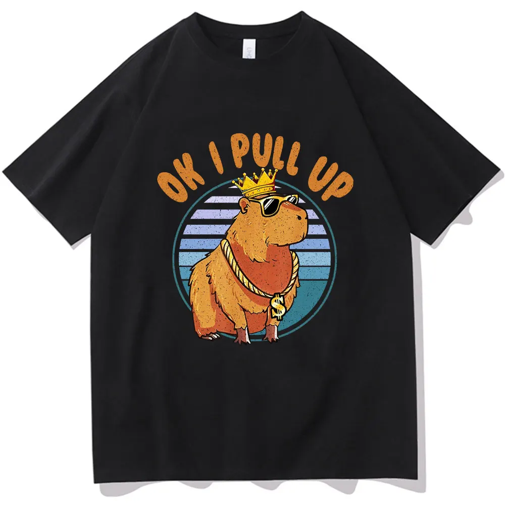 

Футболка мужская с принтом капибары и надписью «Ok I Pull Up»