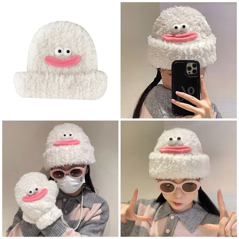 

Adult Teens Plush Beanie Hat Winter Skiing Windproof Knitted Slouchy Beanie Hat