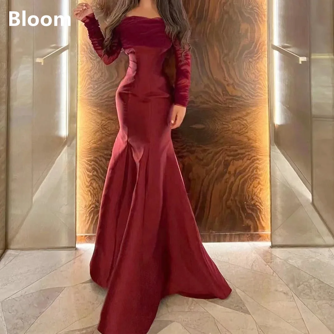 

Off-The-Shoulder Prom Dresses Red Mermaid Tulle Long Sleeves Floor-Length Formal Dresses For Women 2024