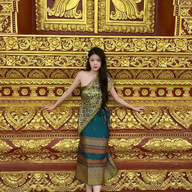 Dai Nationality Clothing Tube Top Skirt Shawl Set Traditional Festival Party Photography Thailand Costumes
