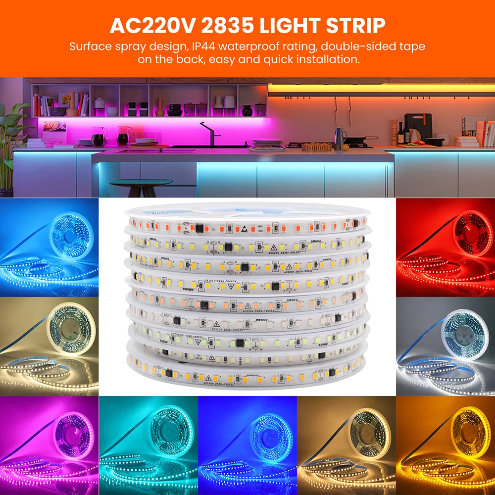 Vibrant 220V LED Strip Light - Flexible, Waterproof, Multi-Color Home Illumination Lighting