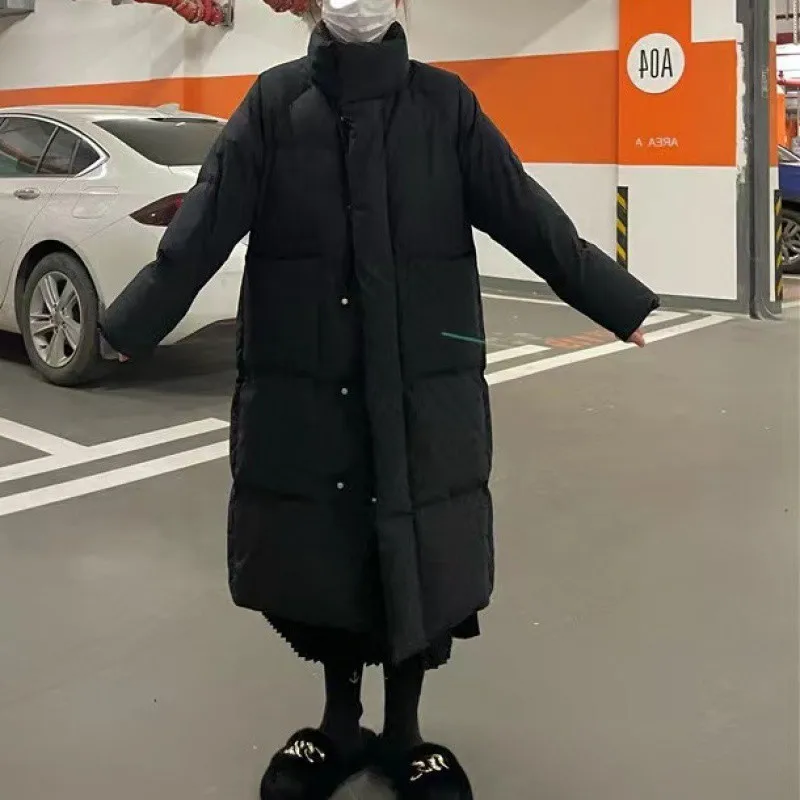 2023 New Women Down Jacket Winter Coat Femal Mid Length Versione Parkas Loose Thick Warm Outwear Leisure Time Versatile Overcoat