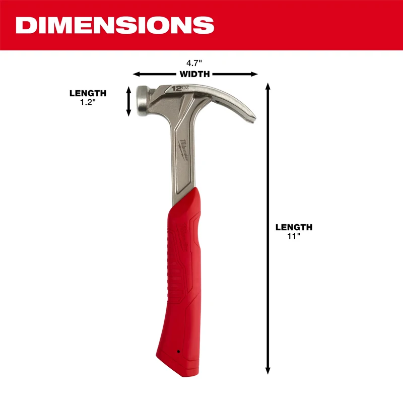 Milwaukee 48-22-9019 Finish Hammer 12oz Smooth Face Hybrid Claw Shock Absorbing Handle High Impact Force Tool Hammer 4