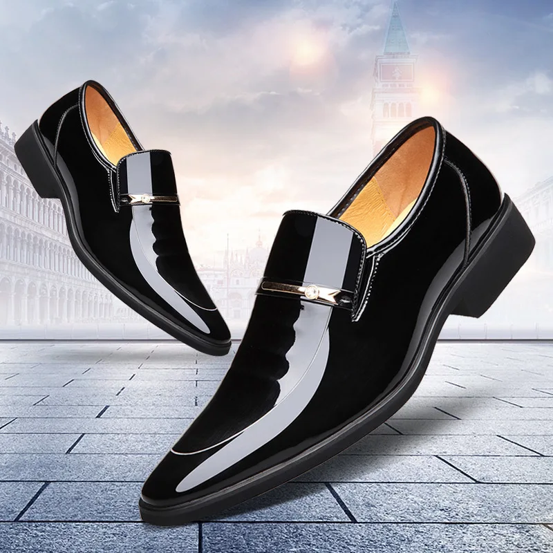 Spring & Summer Men Dress Shoes Slip-On Patent Leather Shoes Business Formal Casual How-Out Size 38-44