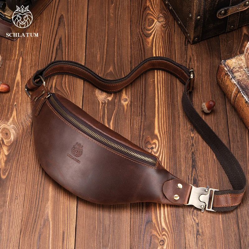 Men Genuine Leather Waist Packs Multifunction Fashion Leather Chest Bag Sports Casual Leather Travel Pocket Phone Bag