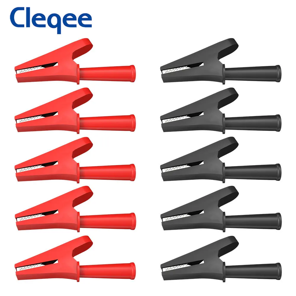 Cleqee10PCS30AFullyInsulatedAlligatorClipwith4mmJackSafetyCrocodileClampsforBanana