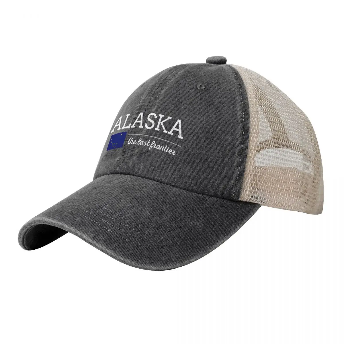

ALASKA State with Flag Cowboy Mesh Baseball Cap Sunhat Snap Back Hat Hat Man For The Sun For Man Women's