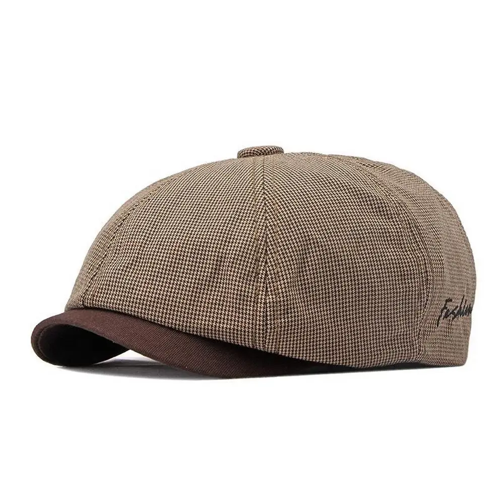 Spring And Summer Men Newsboy Cap Octagonal Hat For Male Cotton 55-60cm Adjustable Crosshatch Pattern Color Clash Design