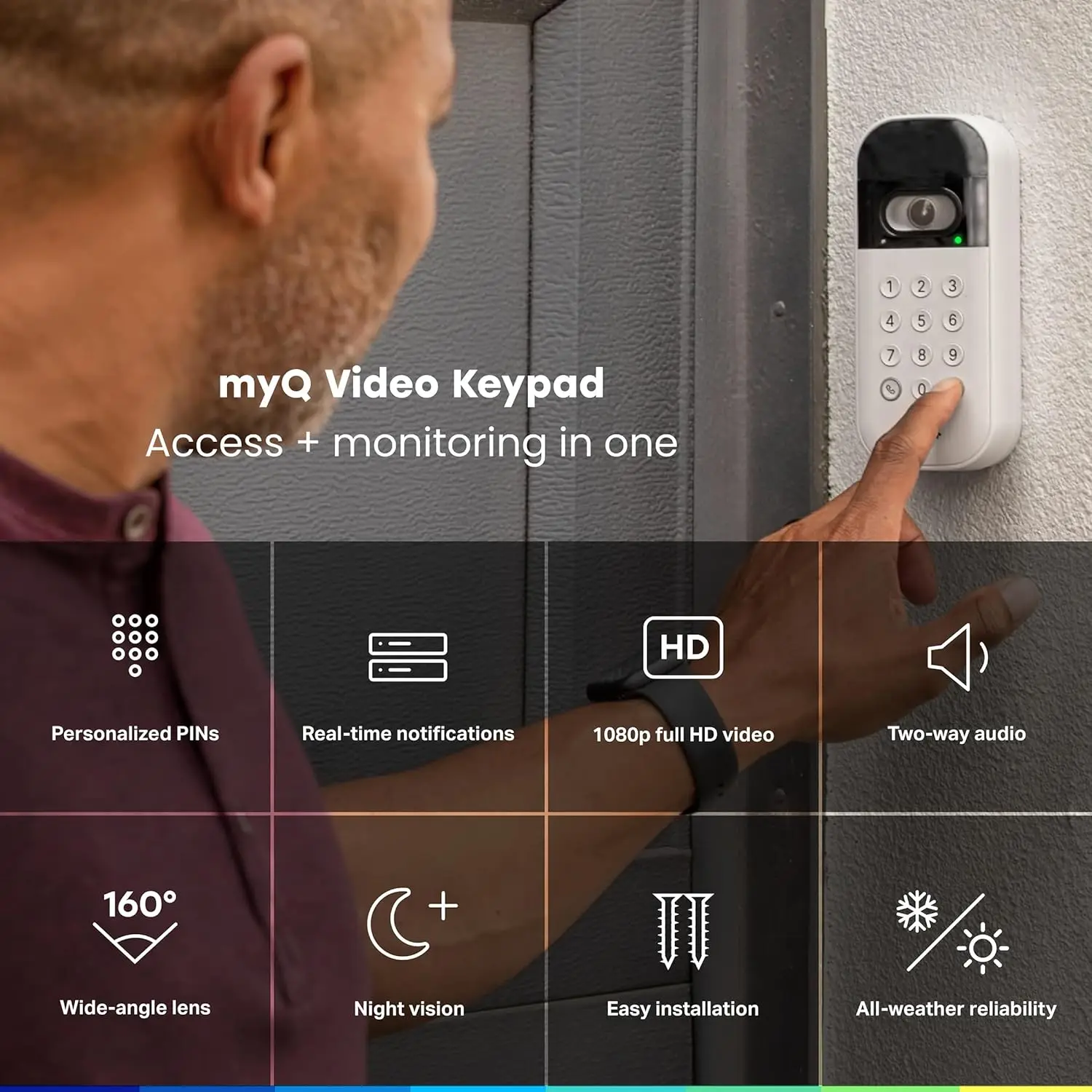 myQ Smart Garage Door Video Keypad with Wide-Angle Camera,Customizable PIN Codes,and Smartphone Control–Take Charge of Your