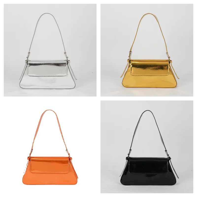 

Spring Brand Design Women's Patent Leather Underarm Bag Solid Colour Ladies Simple Shoulder Bag Female Evening Party Clutches