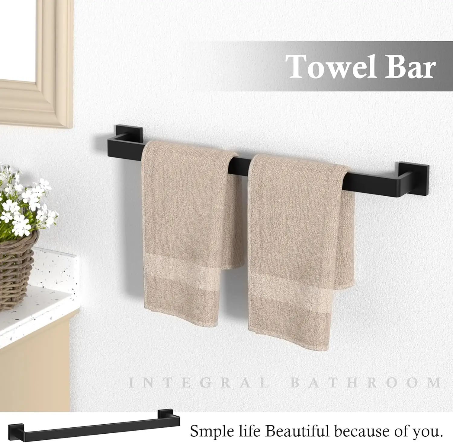 10-Pieces Matte Black Bathroom Accessories Set, 23.6 Inch Bath Towel Bar Set, SUS 304 Stainless Steel Bathroom Hardware Set
