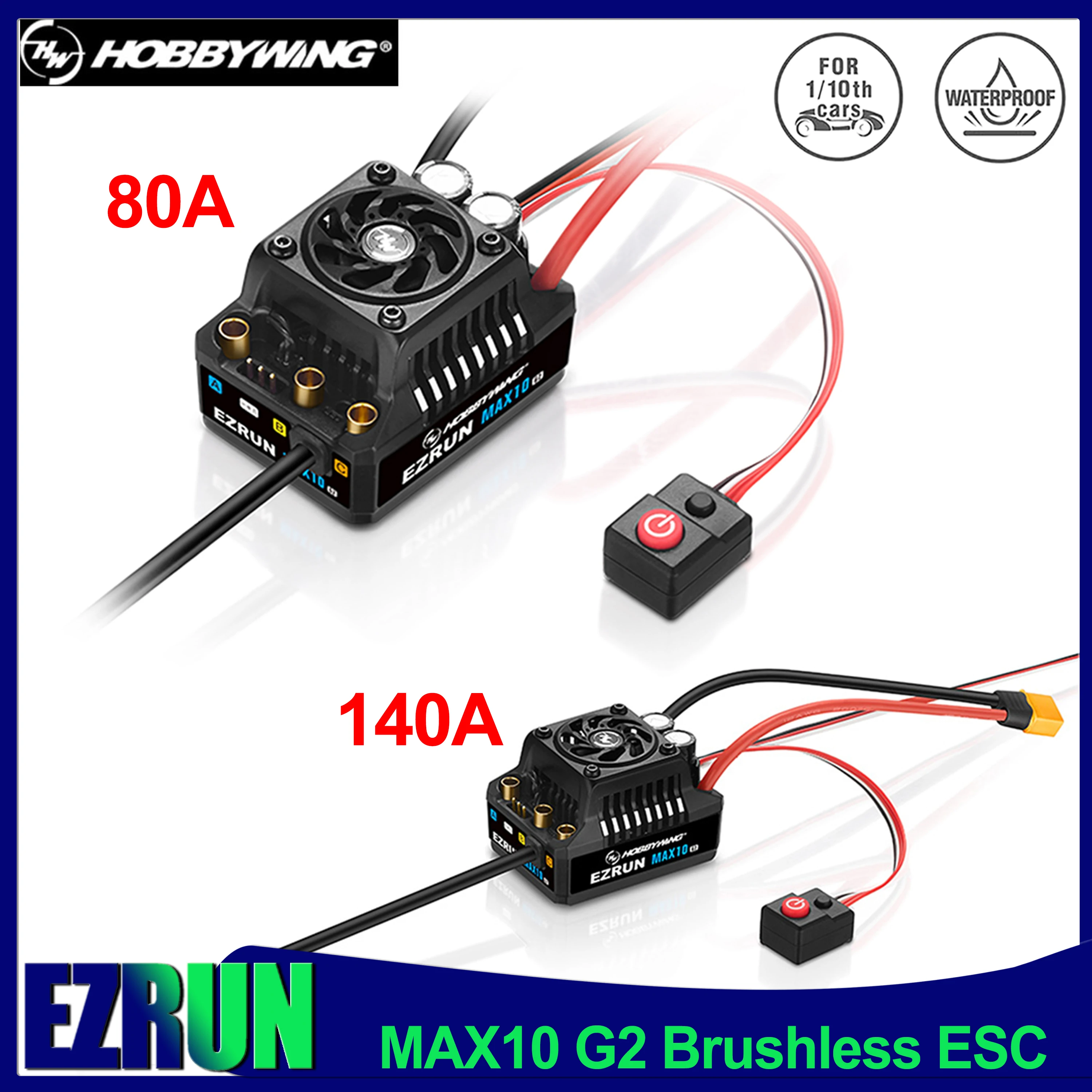 

Hobbywing MAX10 G2 80A 140A Sensored Brushless Waterproof ESC Speed Controller for 1/10 Scale RC Car Monster Trucks Crawler