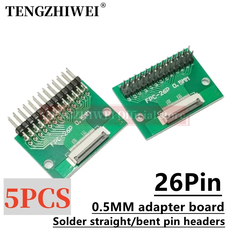 5PCS FFC/FPC adapter board 0.5MM-26P to 2.54MM welded 0.5MM-26P flip-top connector Welded straight and bent pin headers