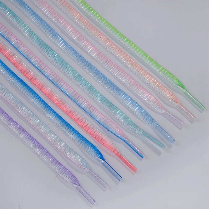 1 paar Mode Glitter Wohnungen Schnürsenkel Seide Gradienten Turnschuhe Schnürsenkel 120/140/160 CM Lauf Sportlich Schnürsenkel Schuhe zubehör – Detail 15
