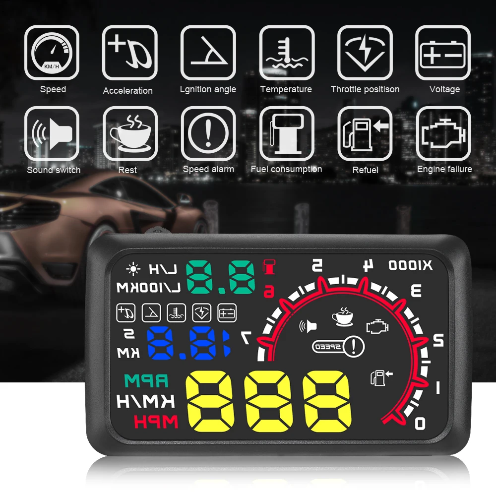 W02 헤드 업 디스플레이 obd hud 온보드 컴퓨터 스마트 속도계 지능형 자동..
