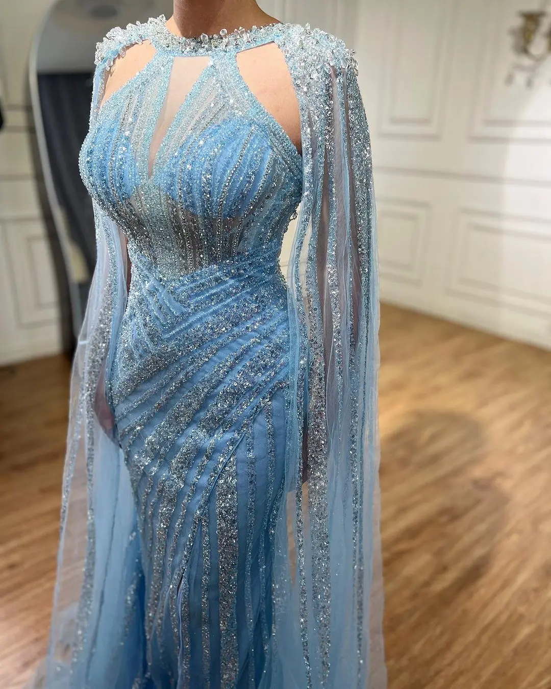 S5ecbeb53e6444f28abf2a5ba71ceb53b3 Lilac Cape Sleeves Mermaid Luxury Beaded Evening Dresses Open Split Wedding Party Gowns For Women Mallzona