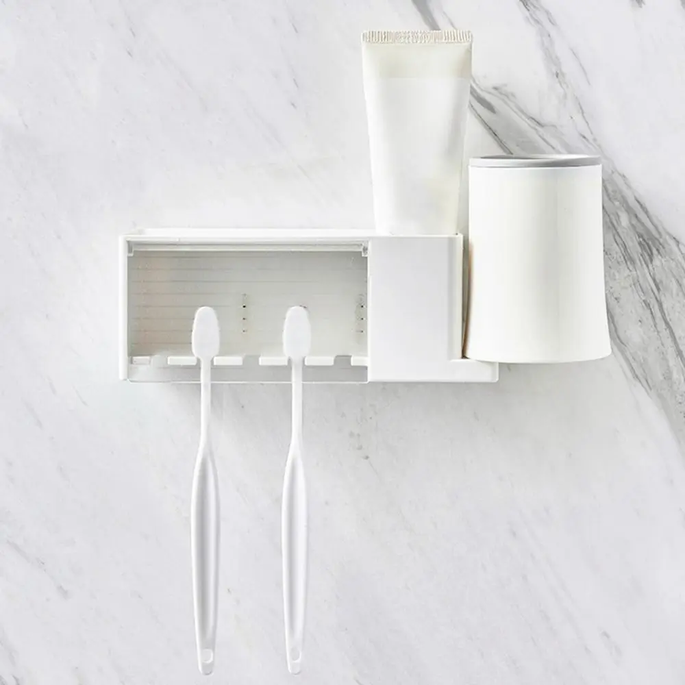 

Plastic Toothbrush Storage Rack Dustproof White/Grey Toothbrush Toothpaste Holder with Cover Wall Mounted