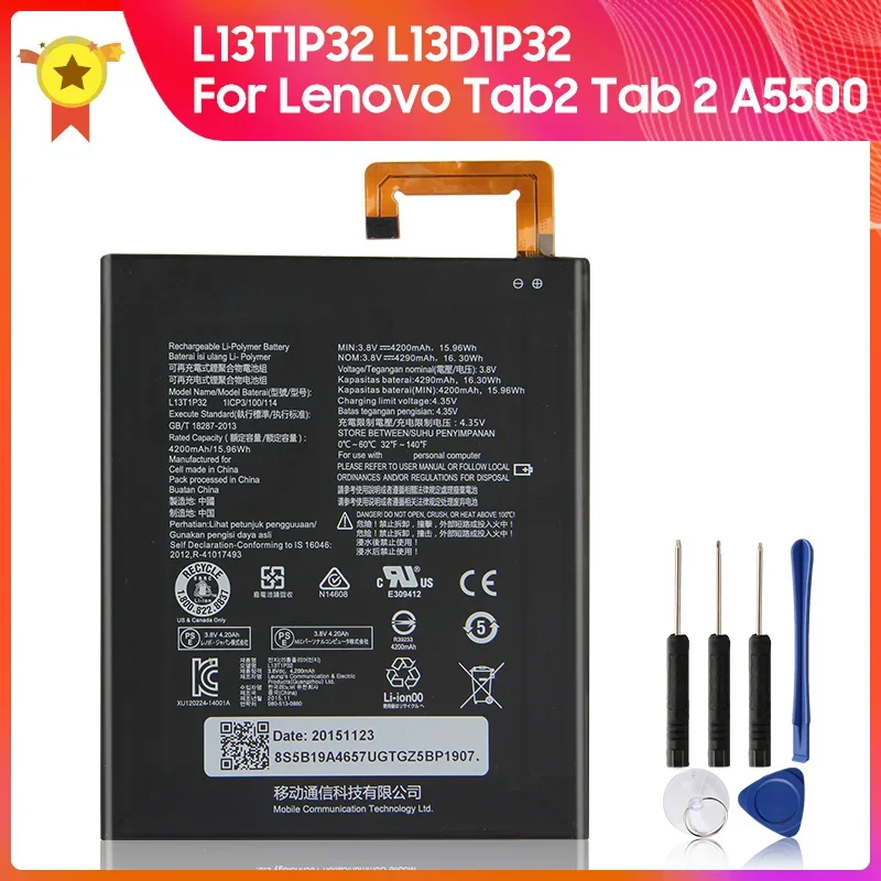 

Replacement Battery L13D1P32 L13T1P32 For Lenovo Tab 2 A5500 A8-50F A8-50LC S8-50F S8-50L 4290mAh 4.35V 16wh