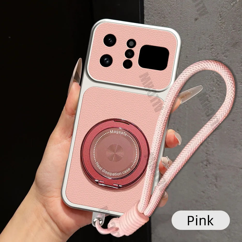Magnetic Rotating Bracket Phone Case with Lanyard and PU Leather Soft Cover