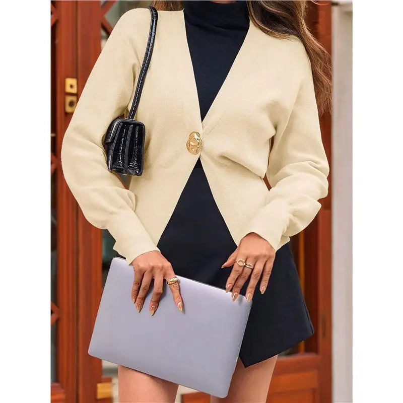 ABLJ 여성 니트 가디건 긴 소매 브이넥 스웨터 원 리프 버튼 다운 아우터웨어