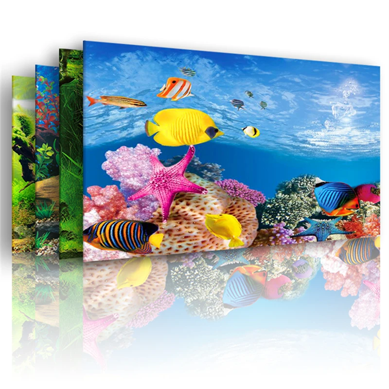 Fish Tank Backdrop PVC Double Side Aquarium Background Poster Decoration 30/40/50cm(Height)