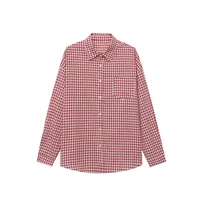 Red Plaid Turn-down Collar Loose Long Sleeve Shirt - Image 6